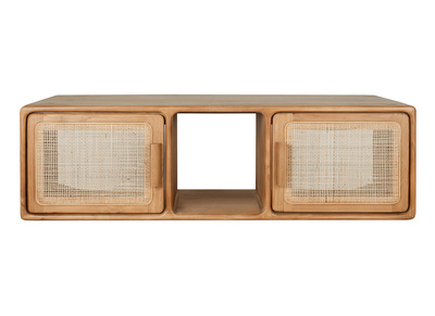 Meuble de salle de bain suspendu en bois teck massif et cannage rotin L120 cm BALIA
