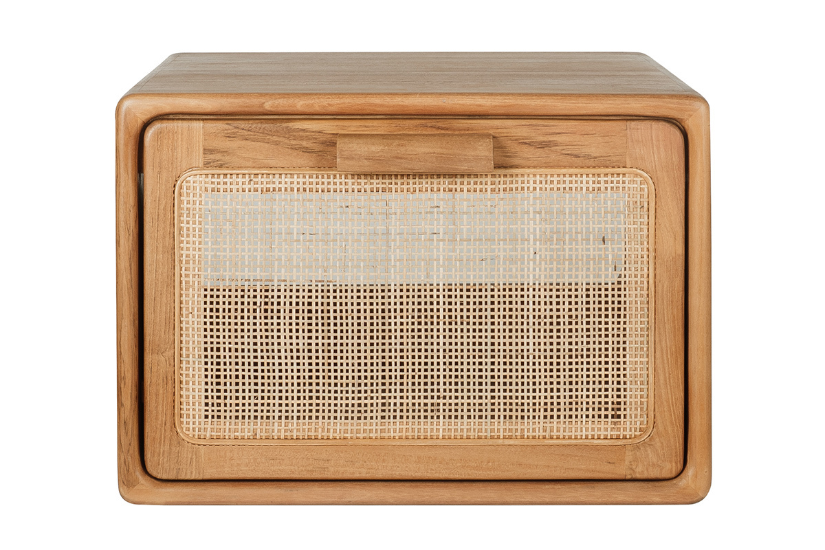 Meuble de salle de bain suspendu en bois teck massif et cannage rotin L50 cm BALIA