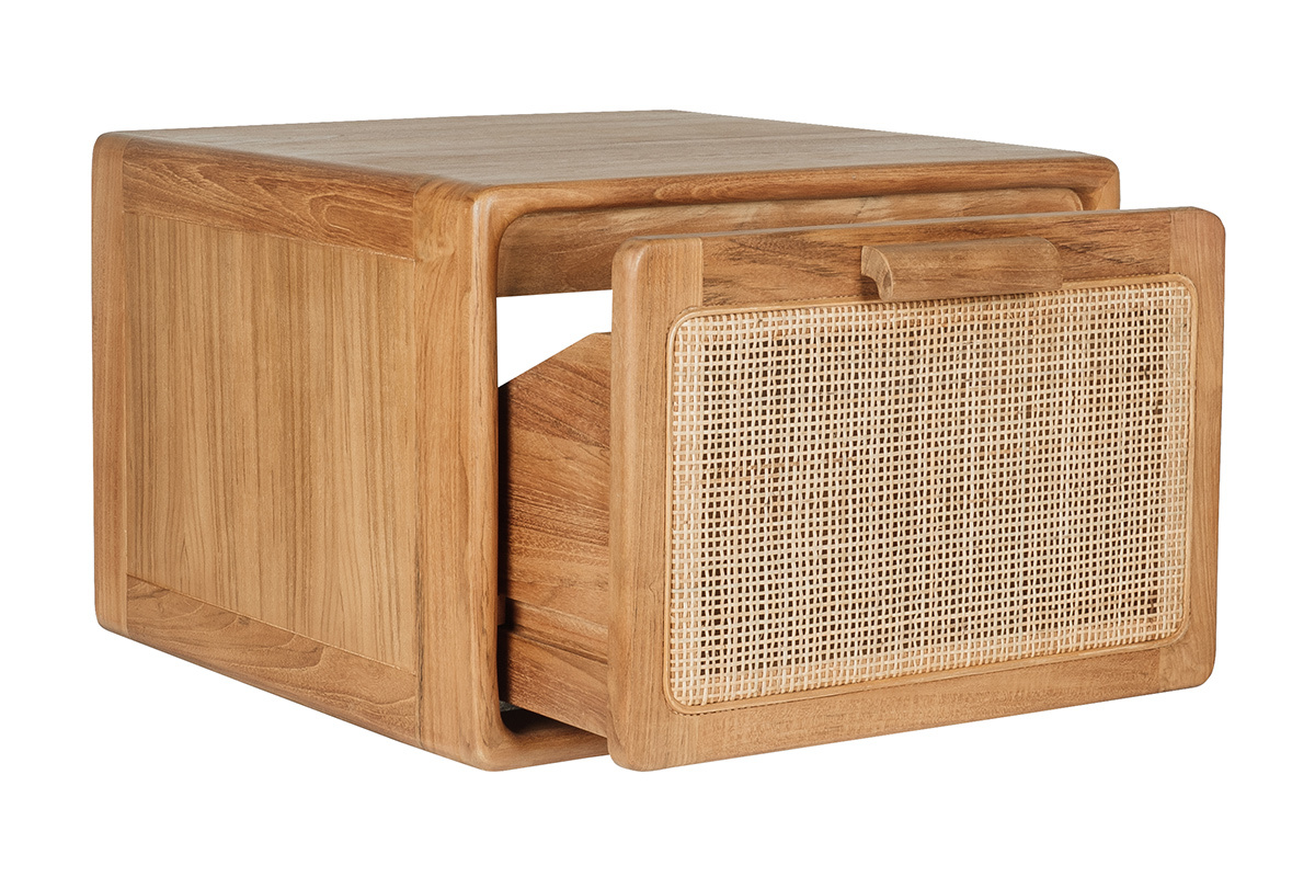 Meuble de salle de bain suspendu en bois teck massif et cannage rotin L50 cm BALIA