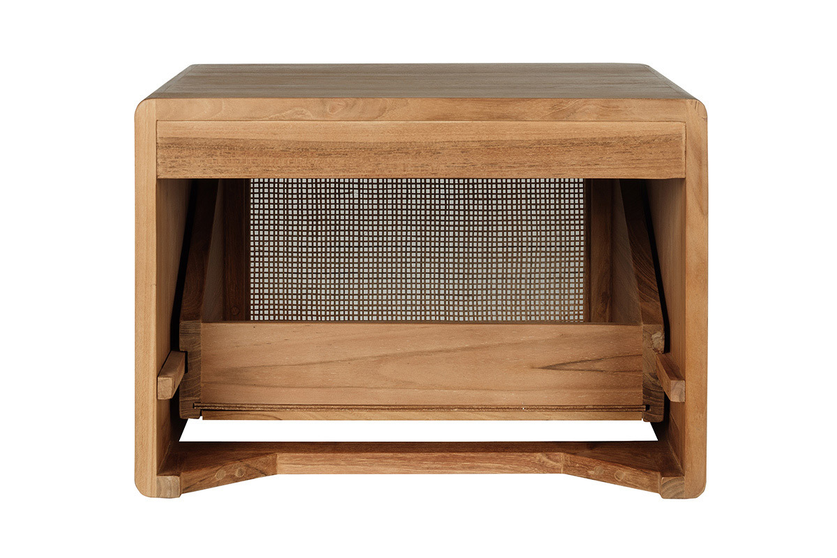 Meuble de salle de bain suspendu en bois teck massif et cannage rotin L50 cm BALIA