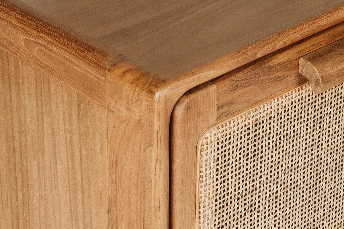 Meuble de salle de bain suspendu en bois teck massif et cannage rotin L50 cm BALIA