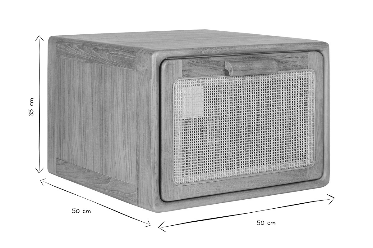 Meuble de salle de bain suspendu en bois teck massif et cannage rotin L50 cm BALIA