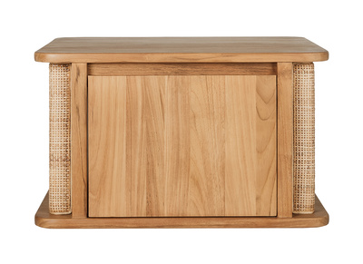 Meuble de salle de bain suspendu en bois teck massif et cannage rotin L60 cm SOLEA
