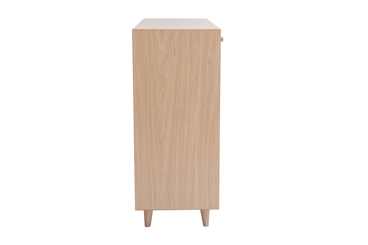Meuble d'entr�e en bois clair vu de c�t�, pieds en bois.