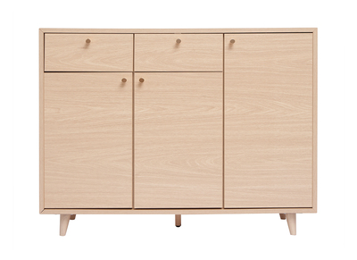 Meuble d'entr&eacute;e -  meuble de rangements &agrave; chaussures finition bois clair ch&ecirc;ne et m&eacute;tal dor&eacute; L110 cm SILVESTRE