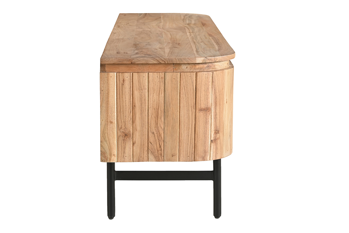 Meuble TV avec rangements en bois massif et m�tal noir L160 cm NAPOLI