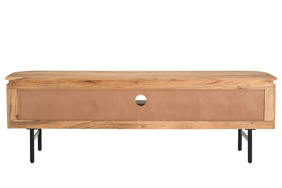 Meuble TV avec rangements en bois massif et m�tal noir L160 cm NAPOLI