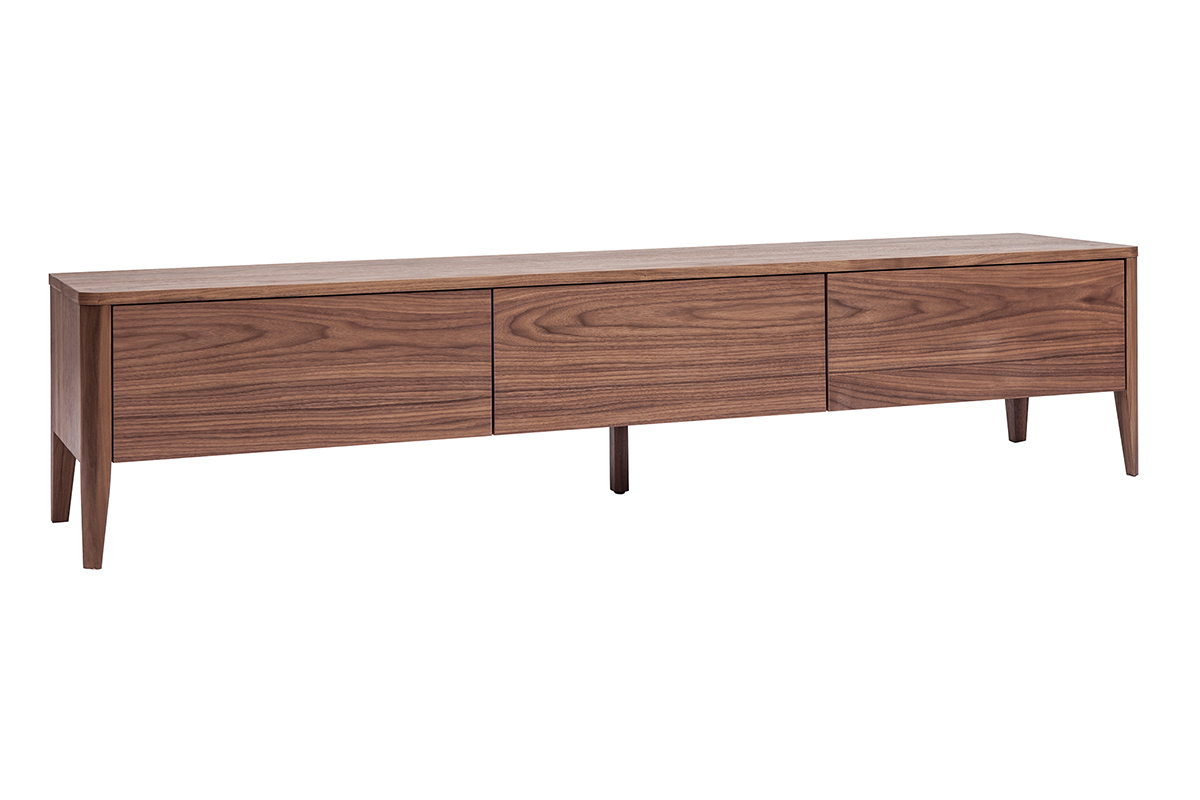 Meuble TV bois fonc� noyer 3 tiroirs L180 cm BENJA