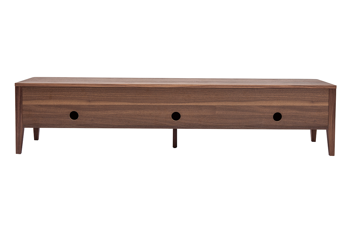 Meuble TV bois fonc� noyer 3 tiroirs L180 cm BENJA