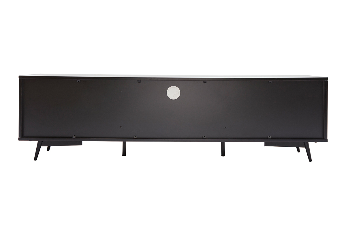 Meuble TV bois fonc� noyer, noir mat et m�tal noir 2 portes 1 tiroir L160 cm MERMOZ