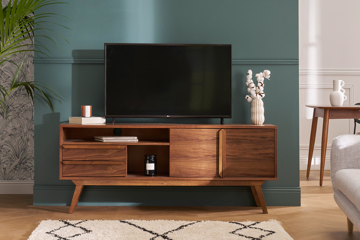 Meuble TV - Buffet vintage bois fonc� noyer L160 cm VOLVER