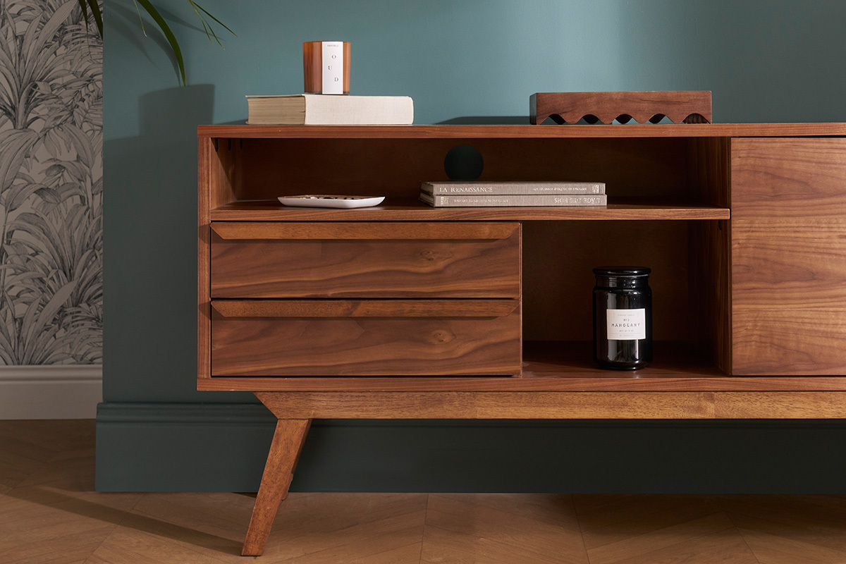 Meuble TV - Buffet vintage bois fonc� noyer L160 cm VOLVER