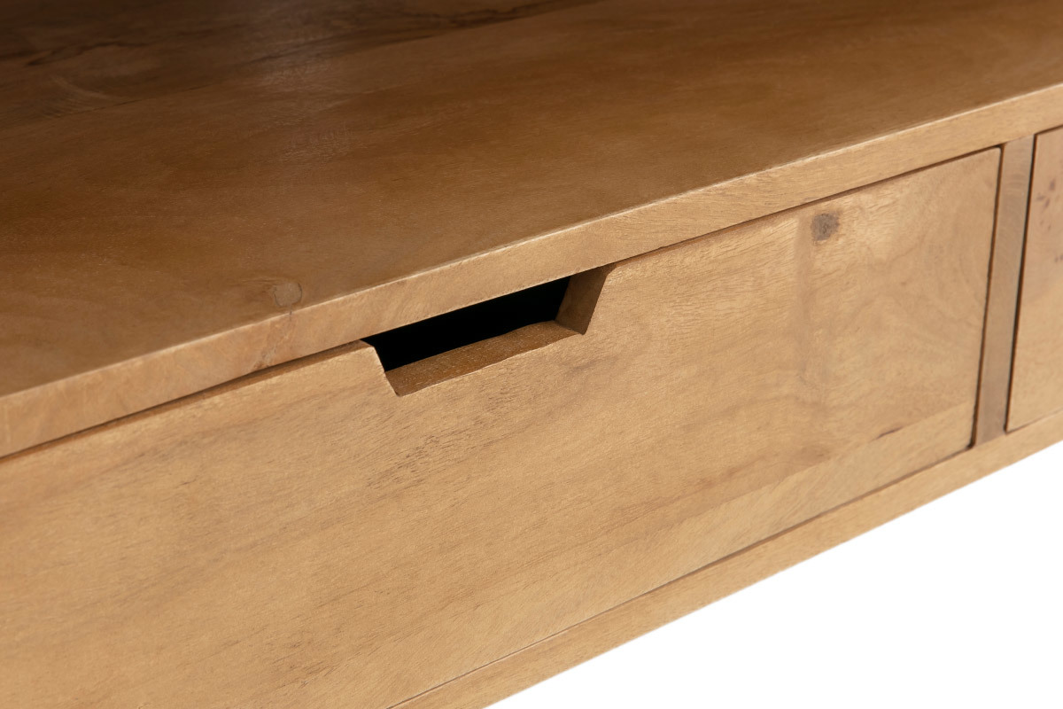Meuble TV d'angle en bois manguier massif et m�tal noir L100 cm VIBES