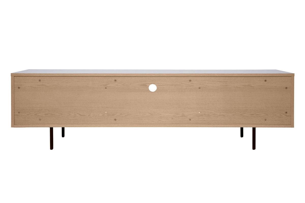 Meuble TV design avec rangements finition bois clair ch�ne et m�tal noir L180 cm ALASKA