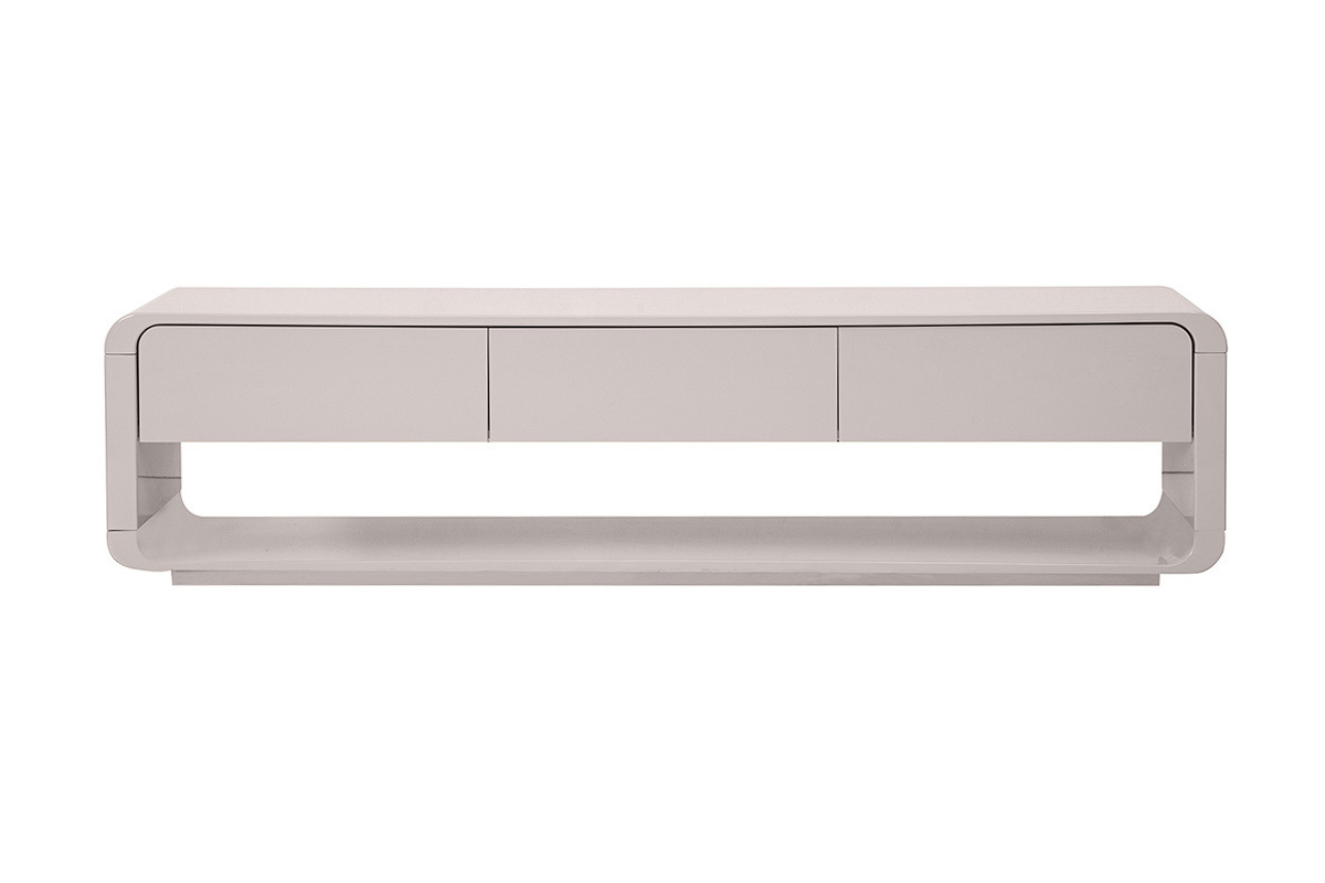 Meuble TV design beige laqu� brillant 3 tiroirs L180 cm SAILOR
