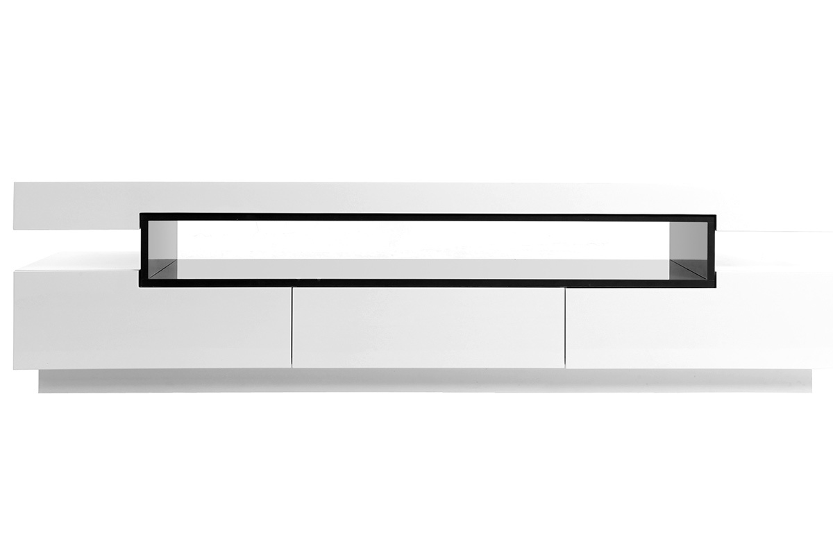 Meuble TV design blanc laqu� brillant L200 cm LIVO