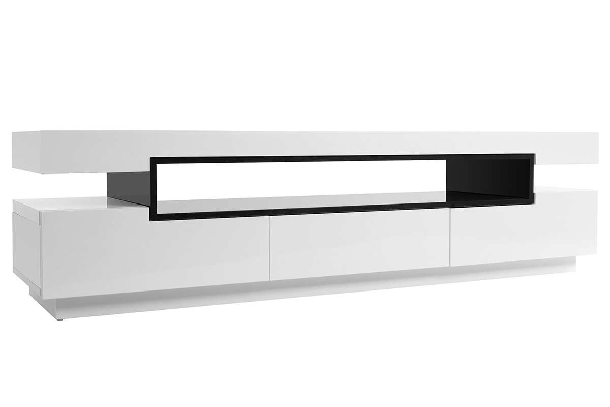Meuble TV design blanc laqu� brillant L200 cm LIVO