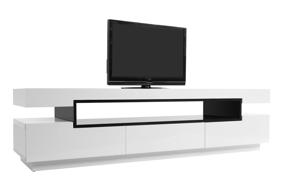 Meuble TV design blanc laqu� brillant L200 cm LIVO