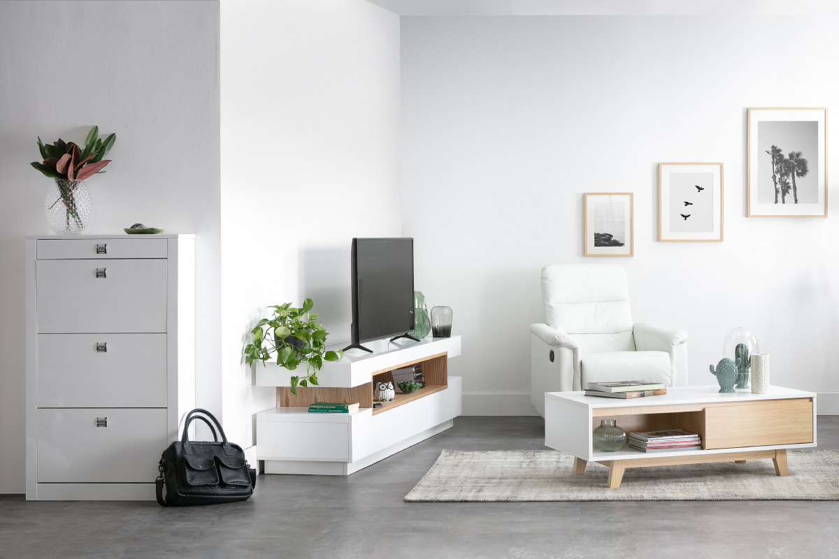 Meuble TV design blanc laqu� brillant L200 cm LIVO