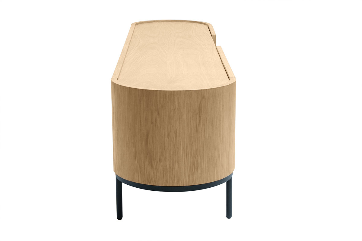 Meuble TV design bois clair et m�tal noir avec rangements L180 cm SKYE