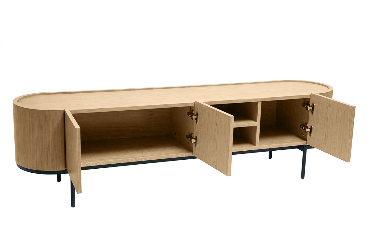 Meuble TV design bois clair et m�tal noir avec rangements L180 cm SKYE
