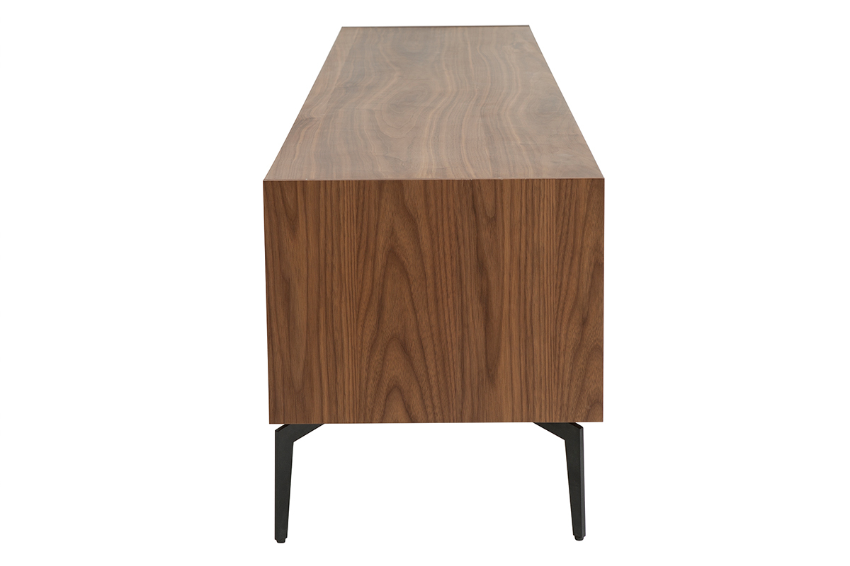 Meuble TV design bois fonc� noyer et m�tal noir 2 portes 2 tiroirs L200 cm BLISS