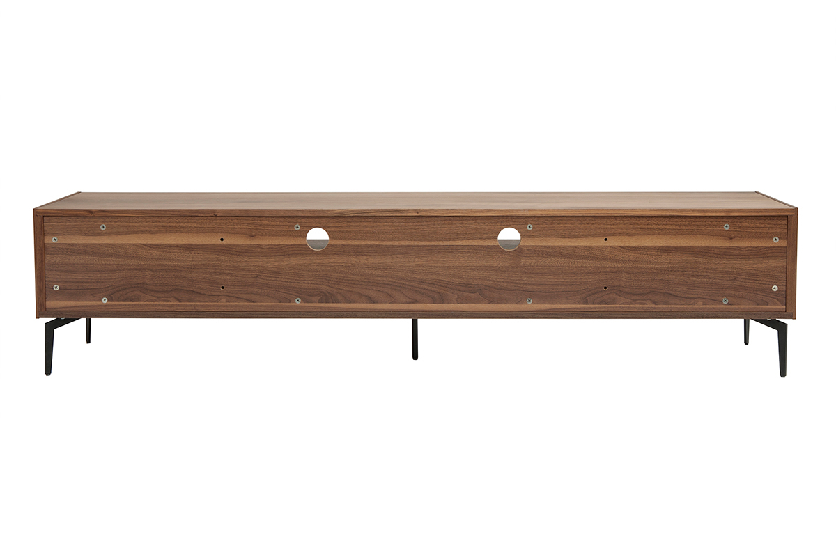 Meuble TV design bois fonc� noyer et m�tal noir 2 portes 2 tiroirs L200 cm BLISS
