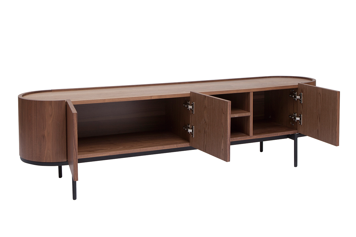 Meuble TV design bois fonc� noyer et m�tal noir avec rangements L180 cm SKYE
