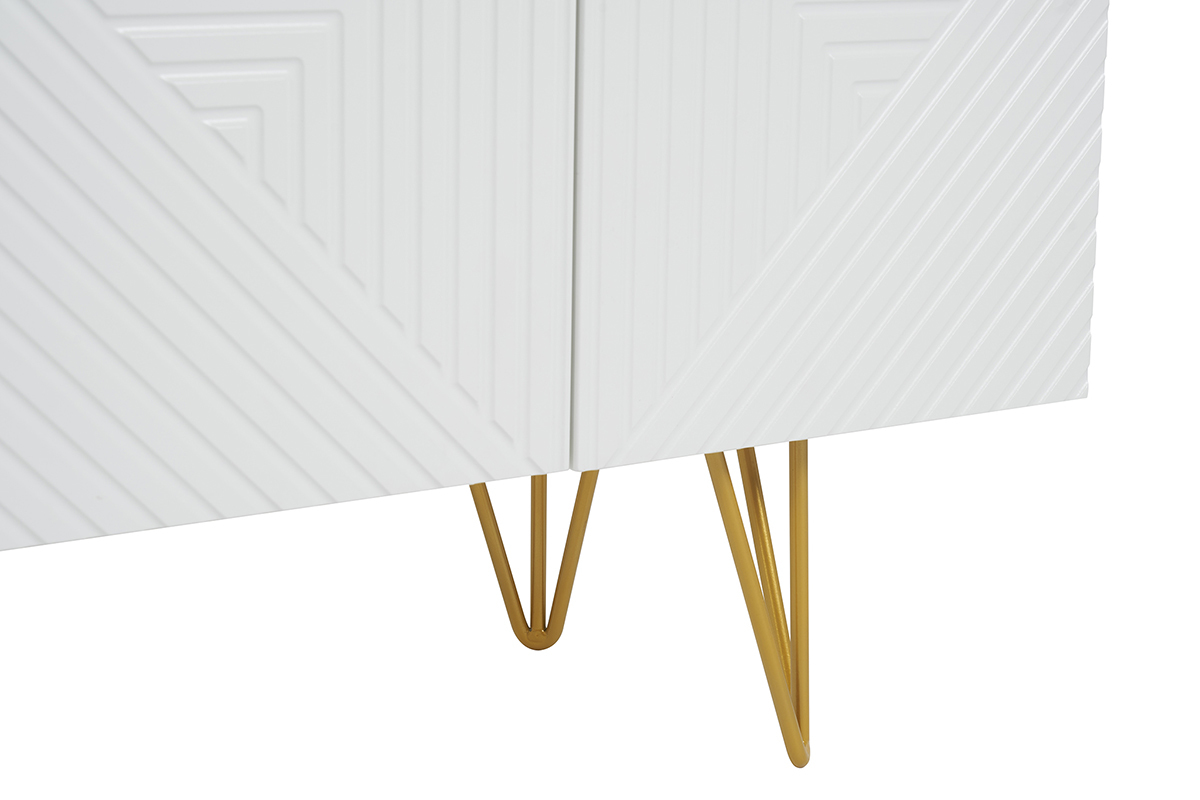 Meuble TV design grav� blanc et m�tal dor� L140 cm OZEN