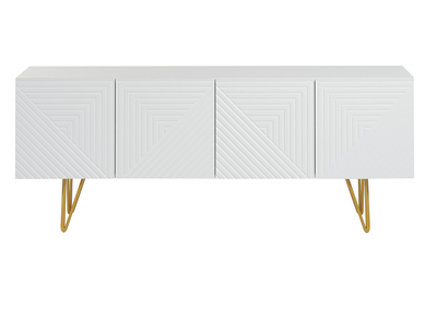 Meuble TV design grav&eacute; blanc et m&eacute;tal dor&eacute; L140 cm OZEN