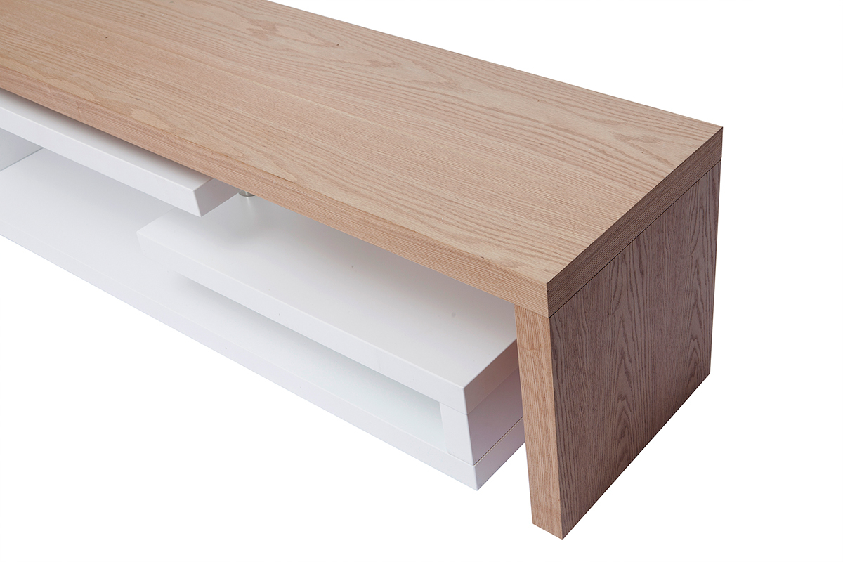 Meuble TV design modulable blanc et bois clair ch�ne L255 cm MAX
