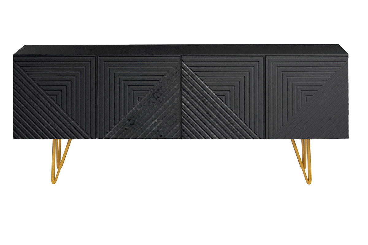 Meuble TV design noir et m�tal dor� L140 cm OZEN