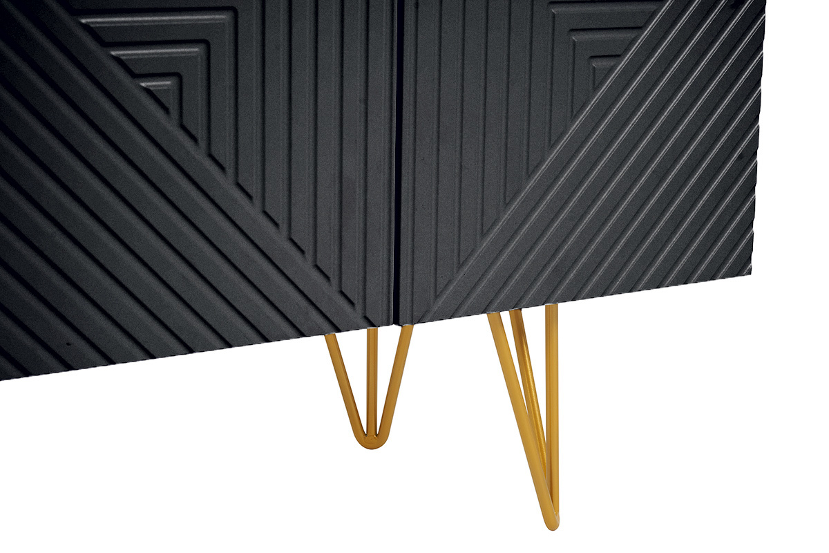 Meuble TV design noir et m�tal dor� L140 cm OZEN