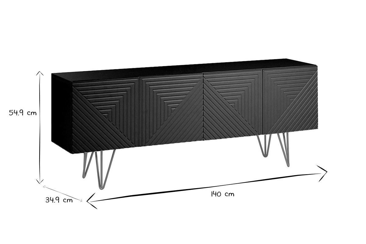 Meuble TV design noir et m�tal dor� L140 cm OZEN