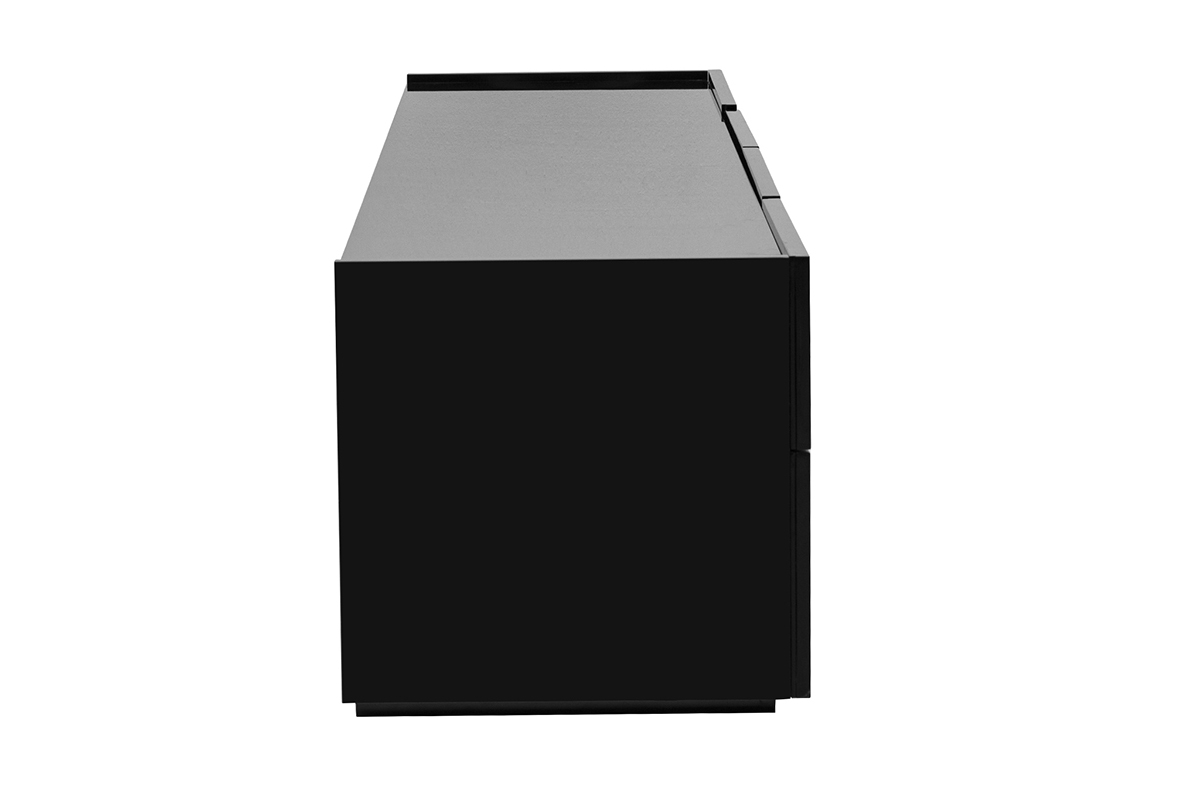 Meuble TV noir brillant ISAURE, vue lat�rale.