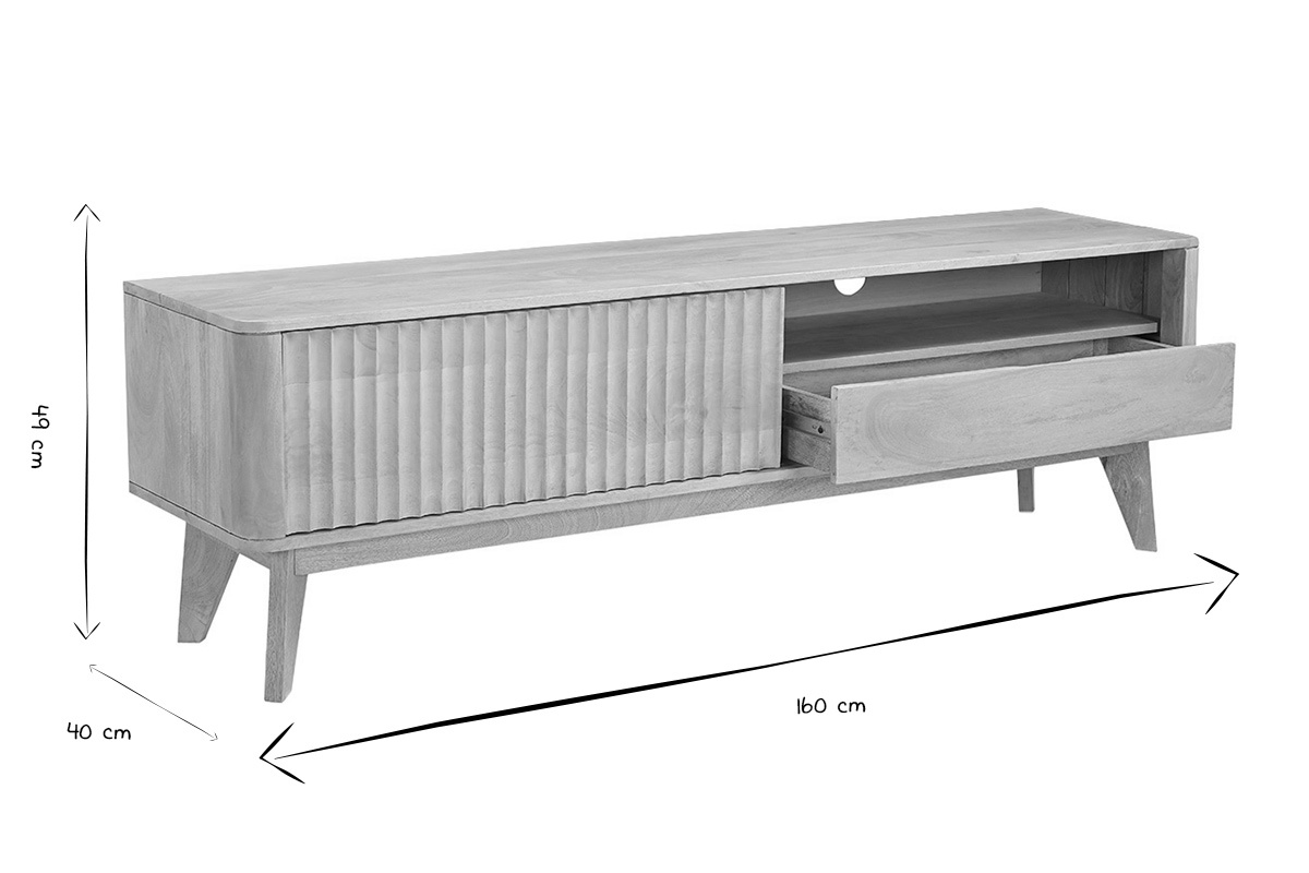 Dimensions du meuble TV ALDA en noir et blanc : L160 cm, H40 cm, P40 cm