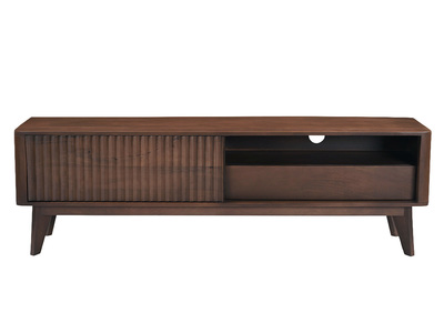 Meuble TV en bois fonc&eacute; manguier massif avec porte coulissante L160 cm ALDA