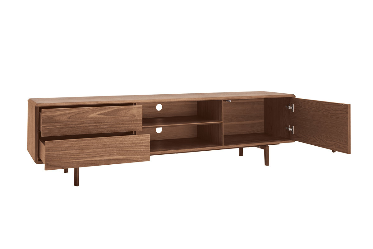 Meuble TV en bois fonc� noyer 1 porte 2 tiroirs L180 cm SUVA