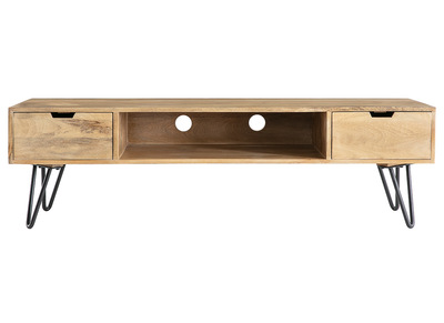 Meuble TV en bois manguier massif et m&eacute;tal noir L150 VIBES