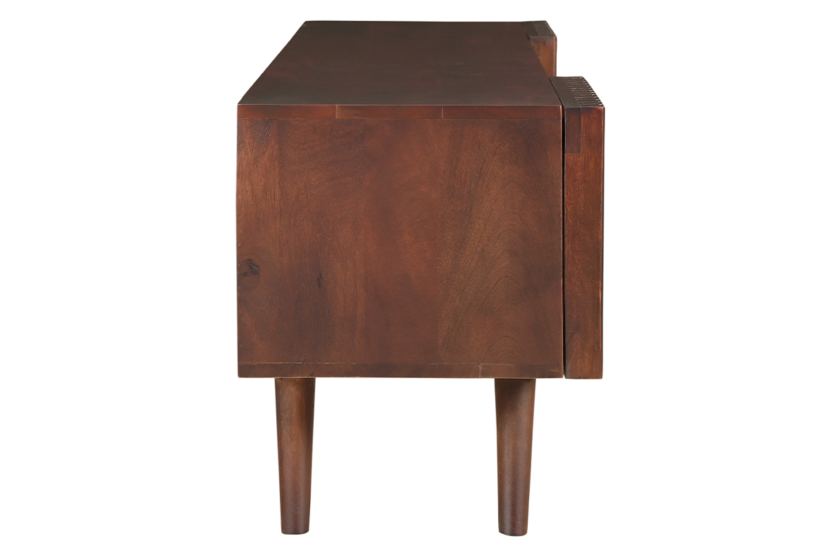 Meuble TV en manguier massif teint� bois fonc� avec portes coulissantes L140 cm ALBA