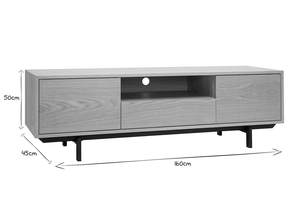 Meuble TV finition bois ch�ne avec niche ouverte L160 cm MANNY