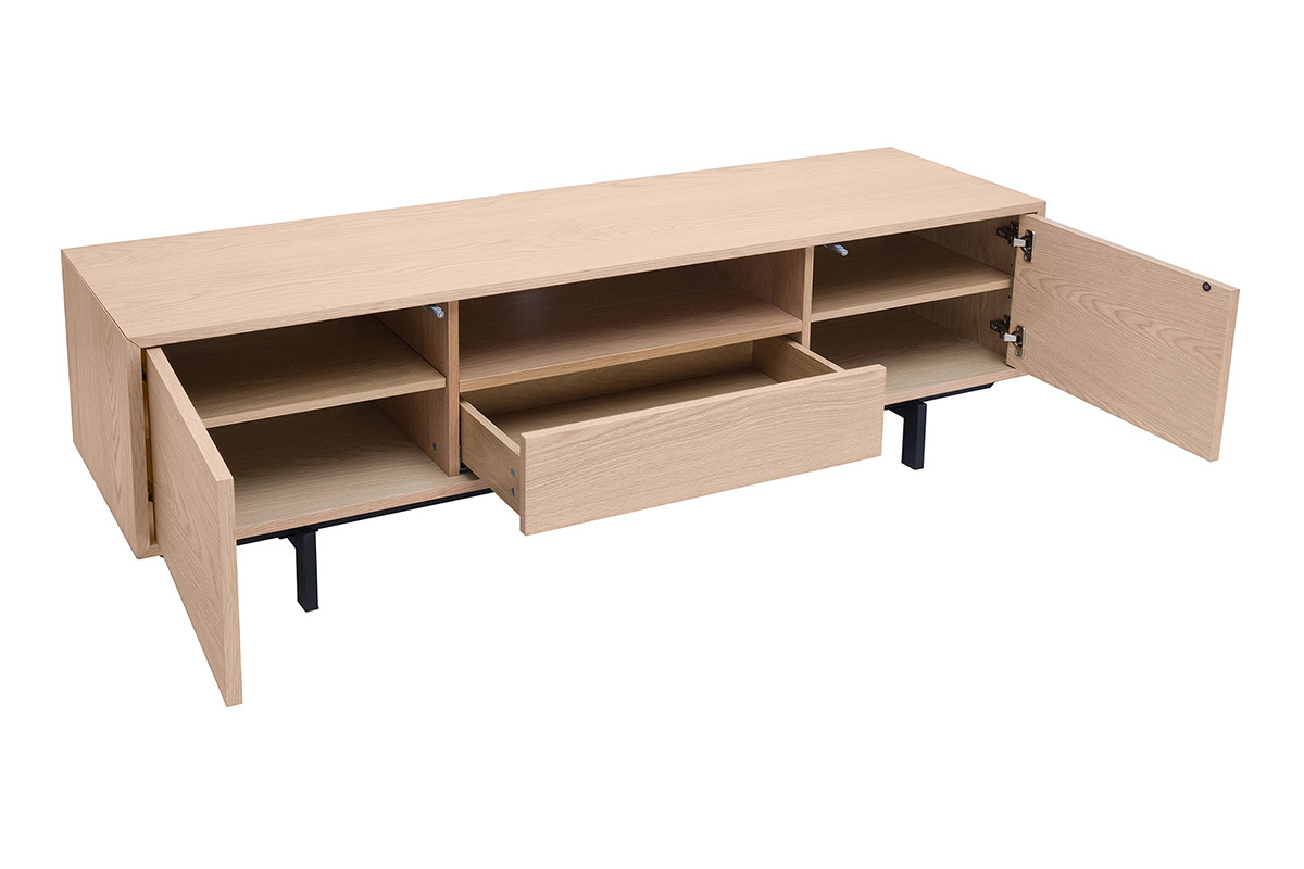 Meuble TV finition bois ch�ne avec niche ouverte L160 cm MANNY