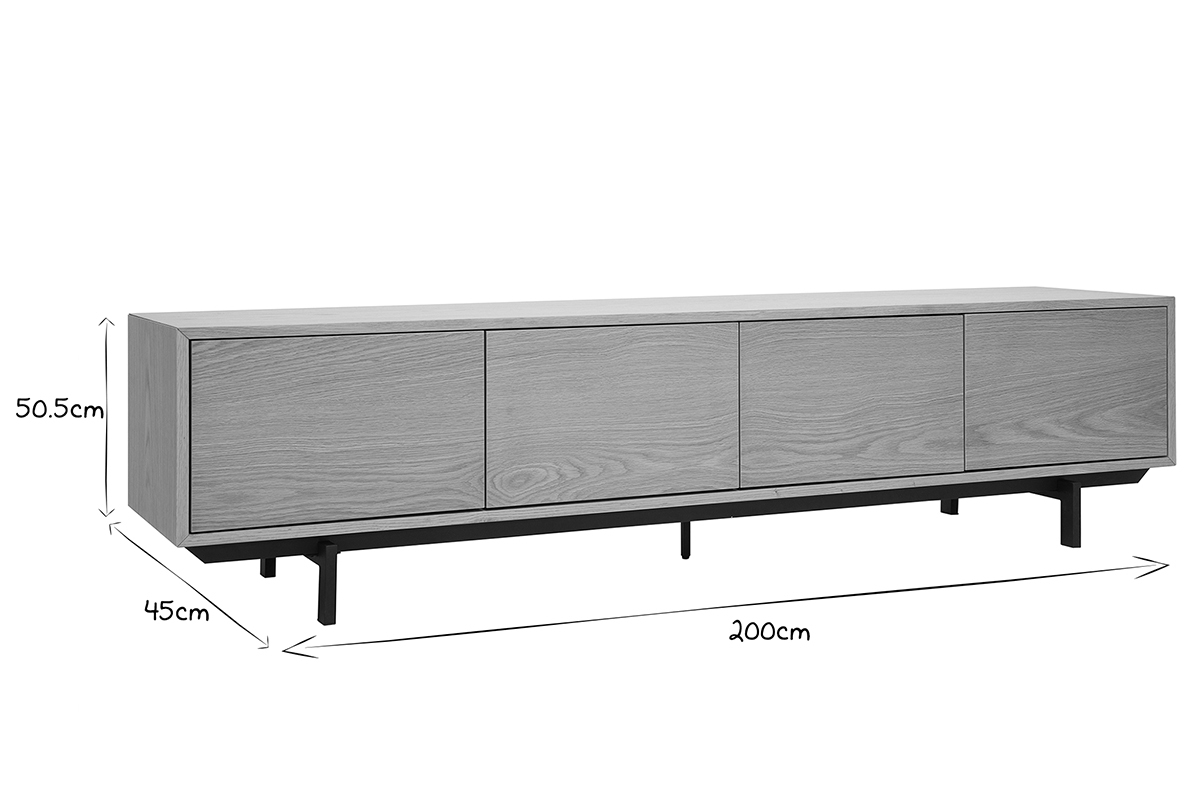 Meuble TV finition bois ch�ne et m�tal noir L200 cm MANNY