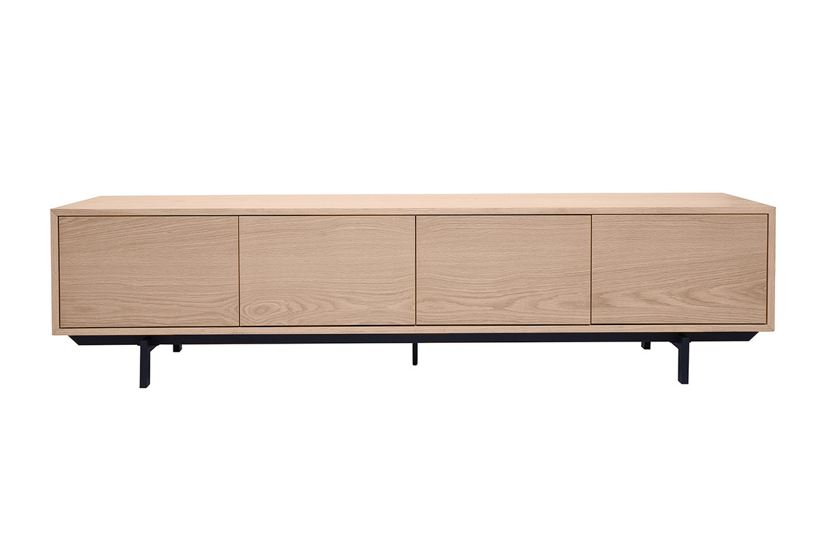 Meuble TV finition bois ch�ne et m�tal noir L200 cm MANNY