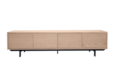 Meuble TV finition bois ch&ecirc;ne et m&eacute;tal noir L200 cm MANNY