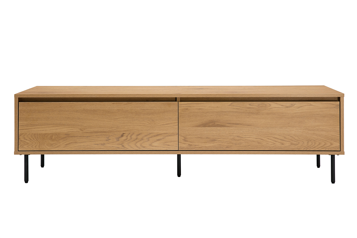 Meuble TV finition bois clair ch�ne 2 tiroirs L160 cm ARAGON