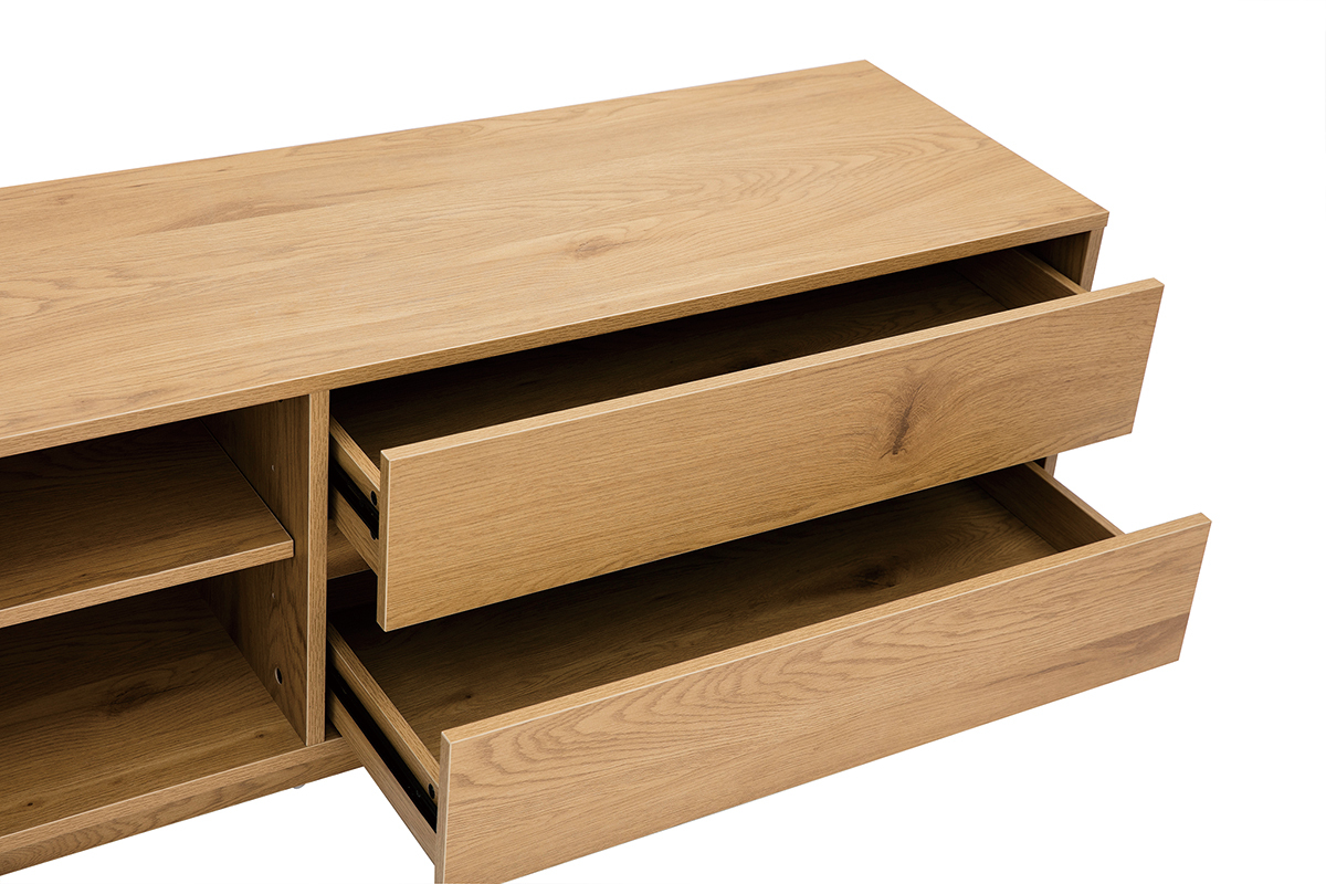 Meuble TV finition bois clair ch�ne 2 tiroirs L160 cm MADERO