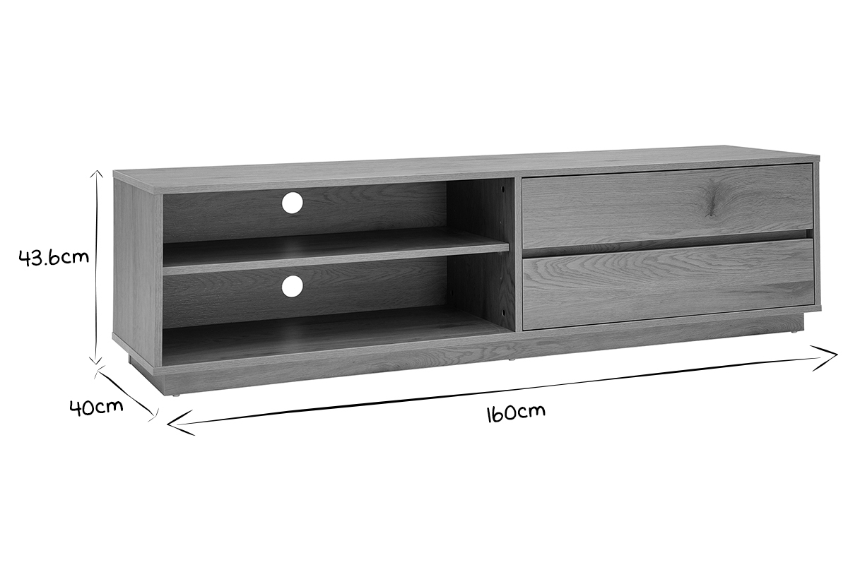 Meuble TV finition bois clair ch�ne 2 tiroirs L160 cm MADERO