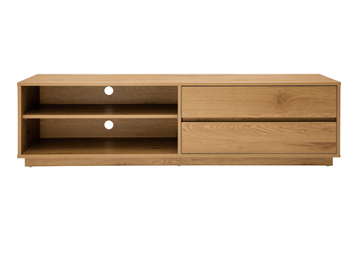 Meuble TV finition bois clair ch&ecirc;ne 2 tiroirs L160 cm MADERO