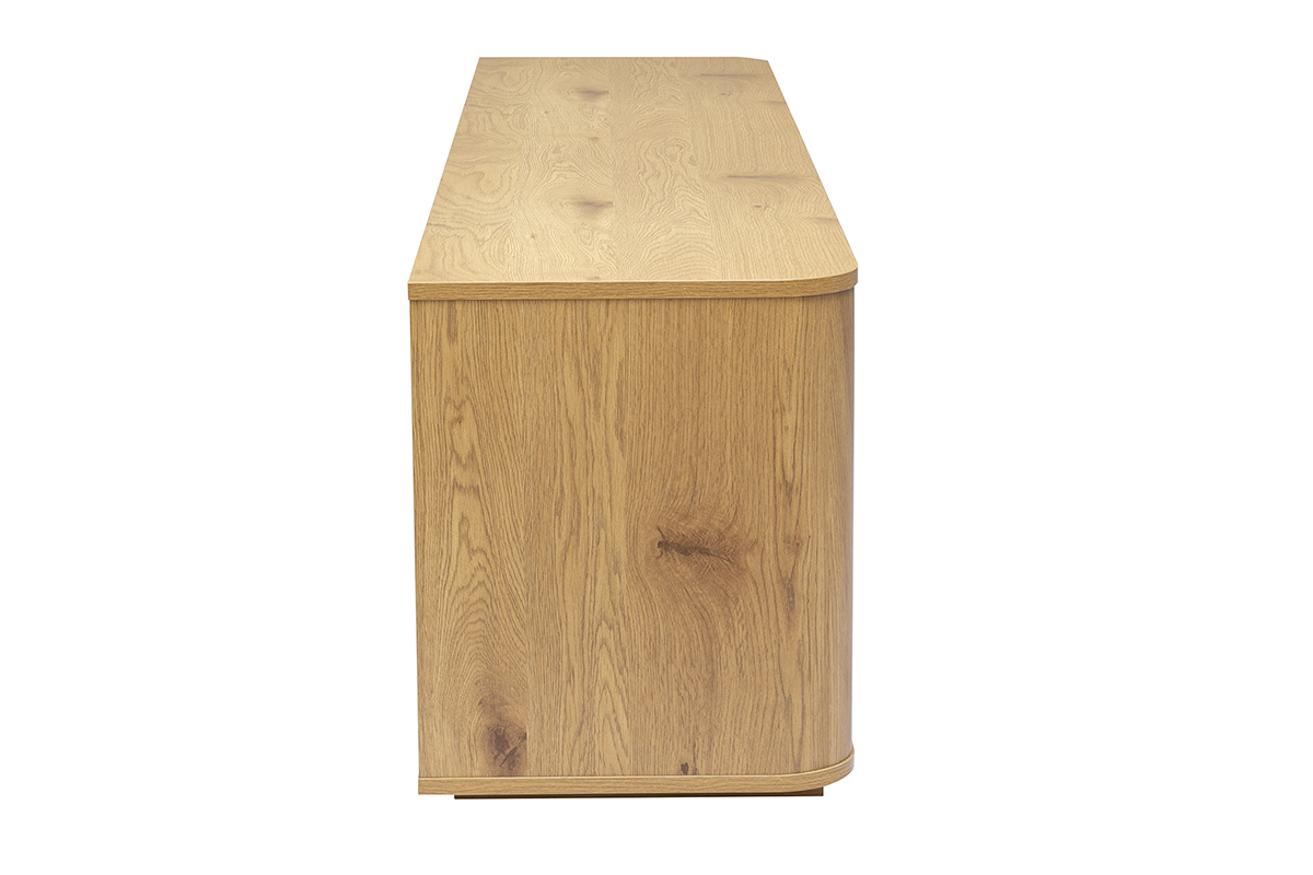 Meuble TV NEGAN en ch�ne clair, vue de profil, avec 4 portes, aspect moderne et �l�gant.